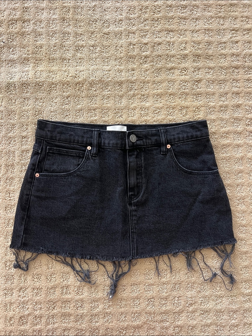Abrand Black Frayed Hem Denim Mini Skirt